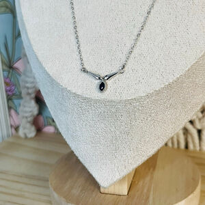 Vintage 1980s Station Necklace | Black Crystal Set in Silver Tone | Dainty